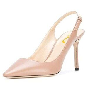 FSJ Women Classic High Heels Slingback Pumps Formal Dress Shoe Pointy Toe Office